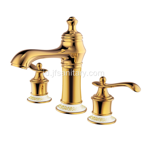 Kuningan ganda pegangan baskom faucet emas